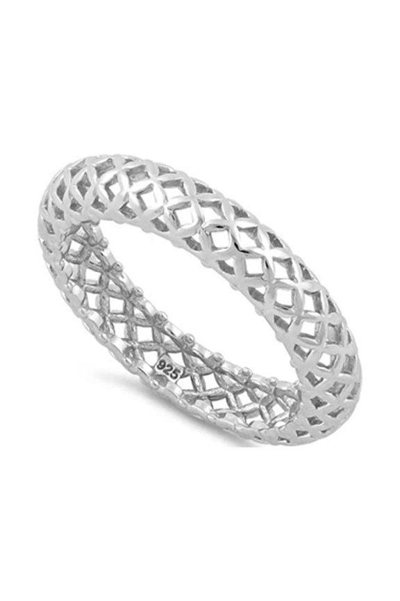 925 Silver Oxidized Platinum Plated High Polish Cross Pattern Eternity Women Valentines Day Gifts Ring