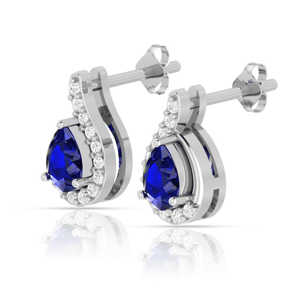 925 Silver Pear Blue Sapphire Diamond Swirl Frame Earrings || Birthday Gift Earring, Gift for Her Earring || Silver Diary