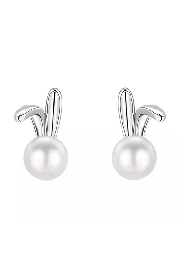 925 Silver Pearl Rabbit Earrings Stud Drop Dangle Women Wedding Jewelry Gift-default