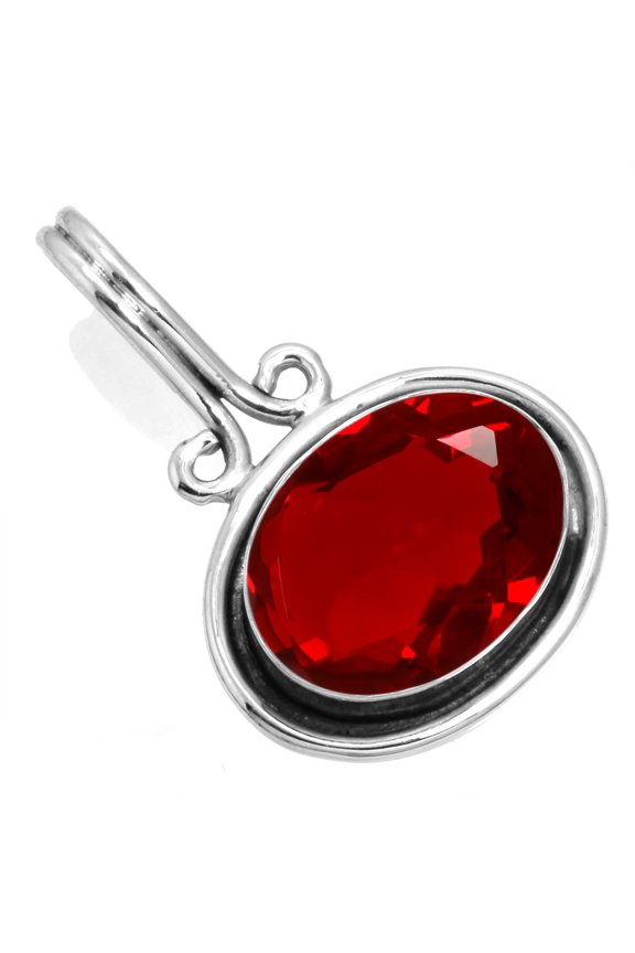 925 Silver Pendant For Chain Necklace For Women Red Ruby Simulated Stone Silver Pendant July Birthstone Handmade Silver Pendant Gift For Ladies On Engagement 925 Silver Jewelry With Gemstone