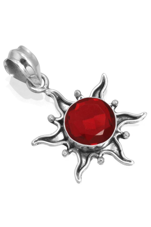 925 Silver Pendant For Chain Necklace For Women Red Ruby Simulated Stone Silver Pendant July Birthstone Simple Silver Pendant Gift For Sister On Thanksgiving 925 Silver Jewelry With Gemstone