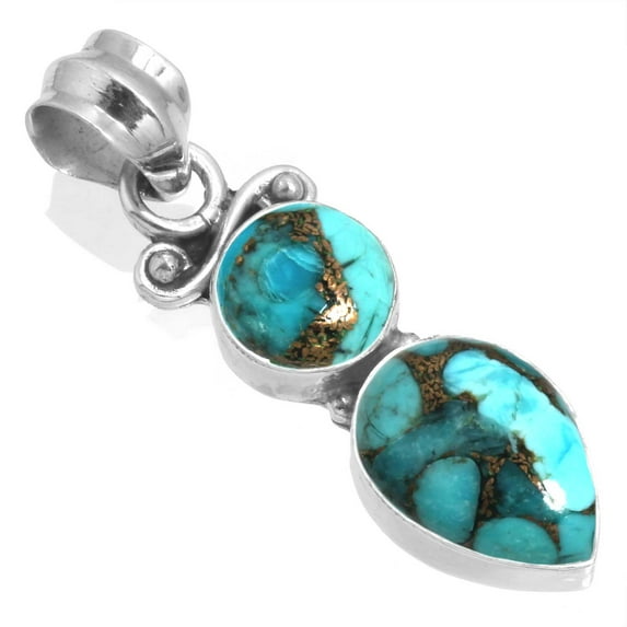 925 Sterling Silver Women Jewelry Copper Blue Turquoise Pendant