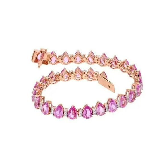 925 Pear pink Sapphire Tennis Bracelet/ 18K Gold Plated Bracelet/ Pink Sapphire Tennis Bracelet/ Certified Stacking Bracelet/ Wedding Gifts