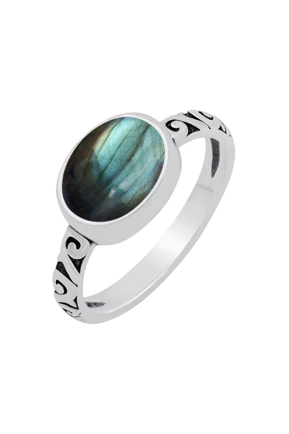 925 Silver Plated 3.10Cts Natural Labradorite Ring Size 9 For Women, August Birthstone Ring Jewelry Gift For Mom Mother's Day Gifts For Mom Wife
