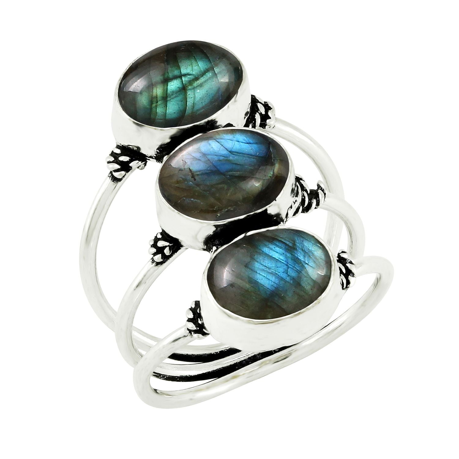 925 Silver Plated 8.65Cts Natural Labradorite Ring Size 8.5 For Women