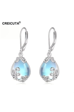 925 Silver Plated Blue Moonstone Flower Earrings Elegant Wedding & Engagement Jewelry for Women