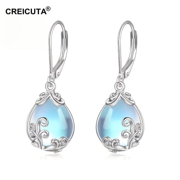 925 Silver Plated Blue Moonstone Flower Earrings – Elegant Wedding & Engagement Jewelry for Women