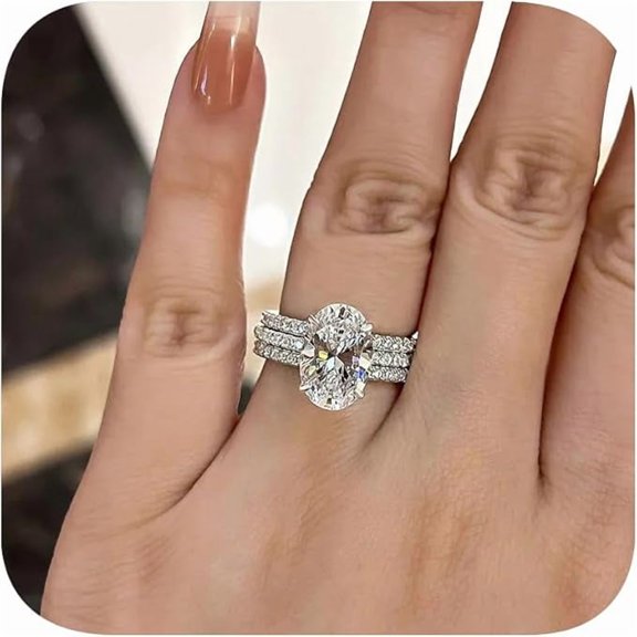 925 Silver Plated Fake Engagement Ring Promise Ring 3pcs Set Round Cut 3.00ct Halo Solitare Cubic Zirconia Diamond Wedding Ring Size- (5 - 13) Available