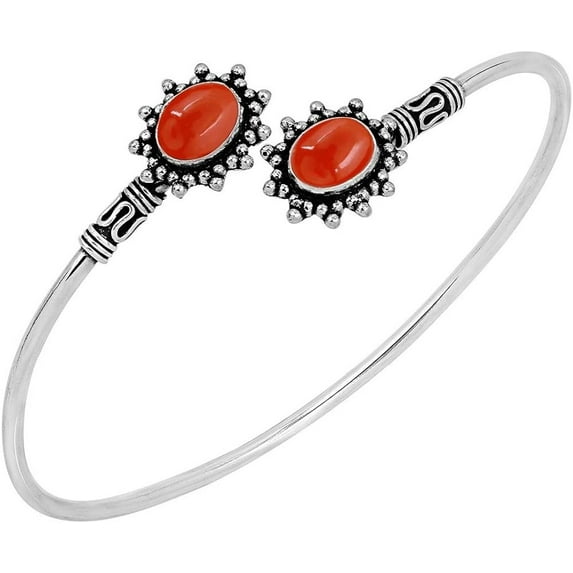 925 Silver Plated Women's Natural Carnelian Cuff Bangle925 Silver Overlay Handmade Vintage Boho Style Jewelry Red