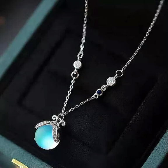 925 Silver Premium Filled Firefly Moonstone Pendant Chain Necklace Womens Jewelry Choker[p413]