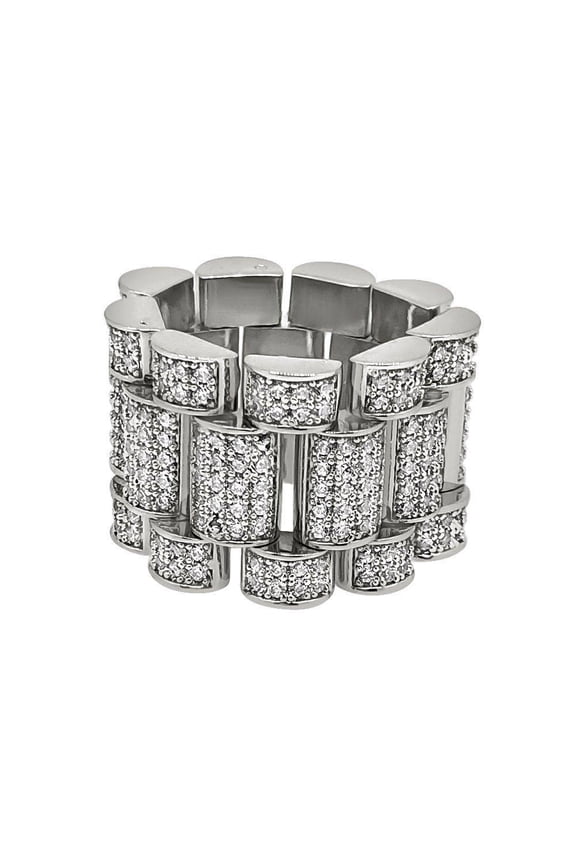 .925 Silver Presidential Link Rhodium CZ Bling Bling Ring