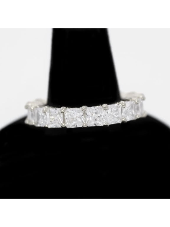 .925 Silver Princess Cut Eternity Band CZ Hip Hop Bling Ring