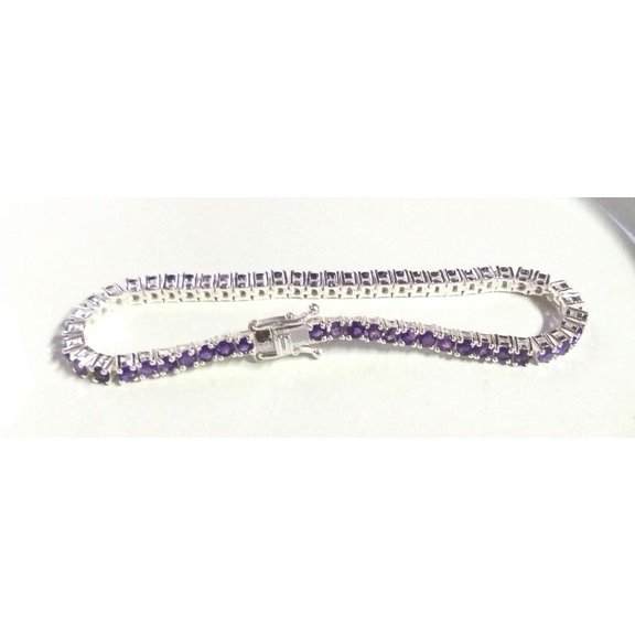 925 Silver Purple Amethyst Round Tennis Bracelet 14k gold Over Sterling Silver, Anniversary Gift, birthday gift, Girlfriend Gift
