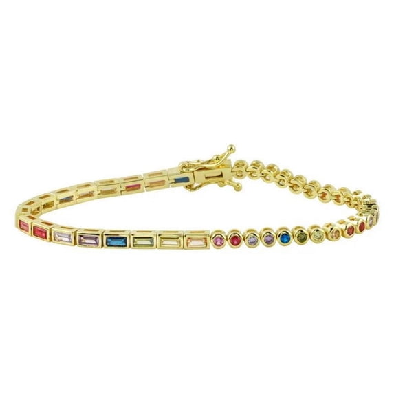 925 Silver Rainbow Baguette With Round CZ Sapphire Tennis Bracelet,Silver sapphire bracelet, Bracelet For Women Valentine Gift For Her