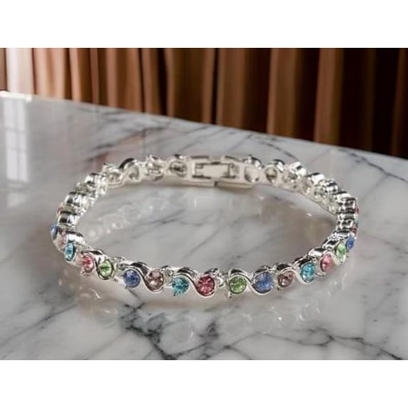925 Silver Rainbow Lab Sapphire Tennis Bracelet,Silver rainbow sapphire tennis bracelet,Ombre Bracelet For Women Valentine Gift For Her