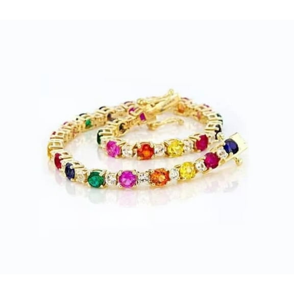 925 Silver Rainbow Lab Sapphire Tennis Bracelet With CZ,Silver rainbow sapphire tennis bracelet,Ombre Bracelet For Women Valentine Gift For