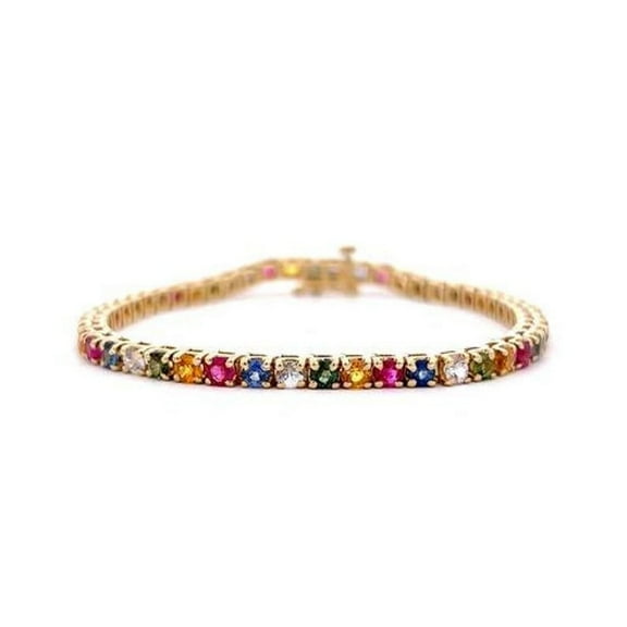 925 Silver Rainbow Sapphire Bracelet, Multi-Color Sapphire Tennis Bracelet, Sapphire Round Rainbow Tennis Bracelet, Gradient Ombre Bracelet.