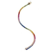 925 Silver Rainbow Square Lab Sapphire Tennis Bracelet,Silver Square sapphire Lab bracelet,Ombre Bracelet For Women Valentine Gift For Her