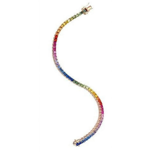 925 Silver Rainbow Square Lab Sapphire Tennis Bracelet,Silver Square sapphire Lab bracelet,Ombre Bracelet For Women Valentine Gift For Her