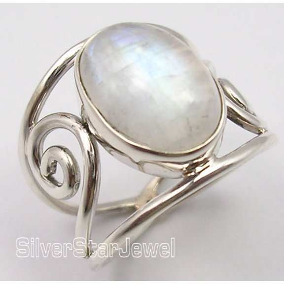 925 Silver Real Oval Rainbow Moonstone Handcrafted Ring Size 6.5 Christmas Day