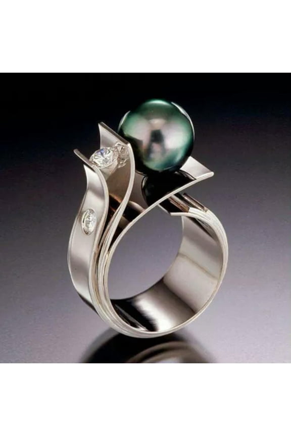 925 Silver Ring Black Pearl Fashion Party Jewelry Women Wedding Gift Sz 6-10