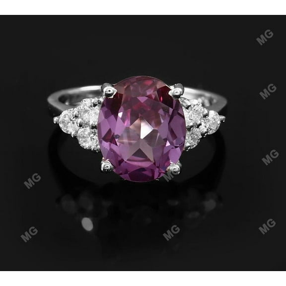 925 Silver Ring For Women Alexandrite Engagement Ring Cluster Ring Promise Ring Diamond halo statement ring,June birthstone Anniversary Gift