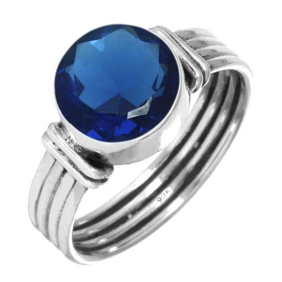 925 Silver Ring For Women Blue Sapphire Simulated Stone Silver Ring Size 10 September Birthstone Handmade Silver Ring Size 10 Gift For Mom On Mothers' Day 925 Silver Jewelry With Gemstone