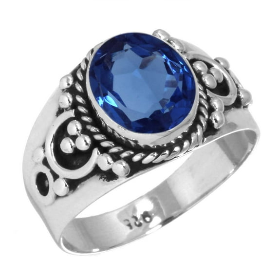 Blue Sapphire Simulated Ring 925 Sterling Silver Handmade Jewelry