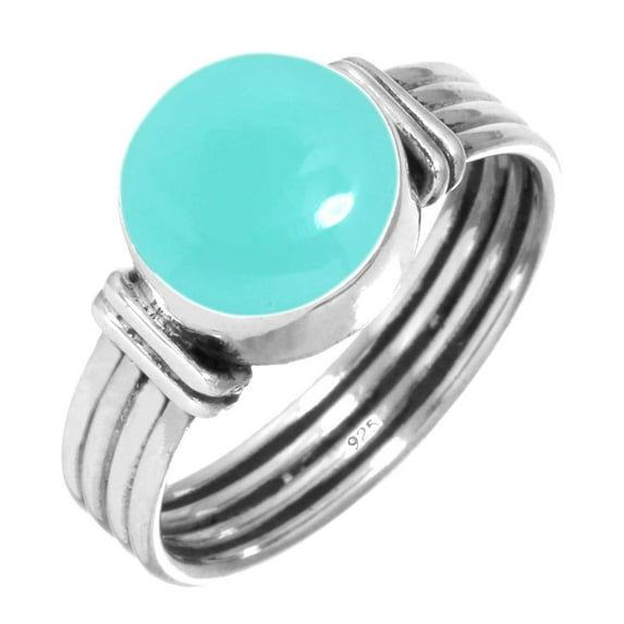 925 Silver Ring For Women - Girls Aqua Chalcedony Stone Silver Ring Size 7.5 March Birthstone Hand Made Silver Ring Size 7.5 Gift For Women On Wedding 925 Gemstone Silver Jewelry