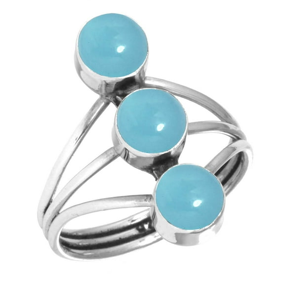 Natural Blue Chalcedony Women Jewelry 925 Sterling Silver Ring