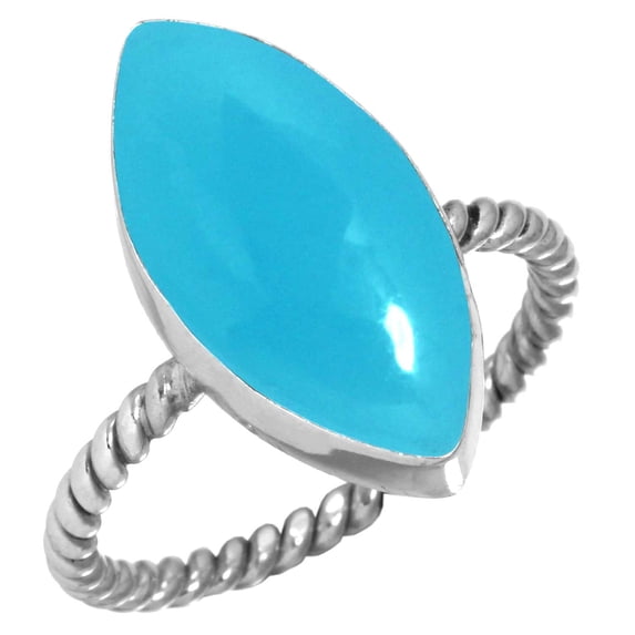 925 Sterling Silver Women Jewelry Natural Blue Chalcedony Ring