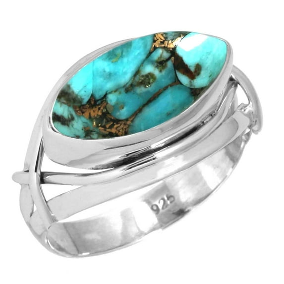 Copper Blue Turquoise 925 Sterling Silver Handmade Ring