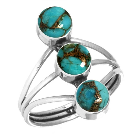925 Sterling Silver Women Jewelry Copper Blue Turquoise Ring
