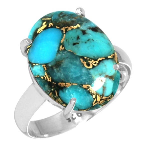 925 Sterling Silver Women Jewelry Copper Blue Turquoise Ring