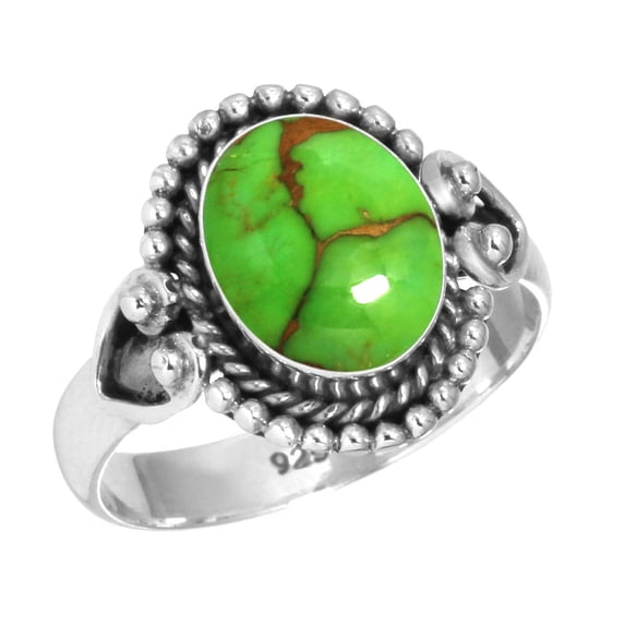 925 Sterling Silver Women Jewelry Copper Green Turquoise Ring