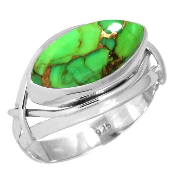 925 Sterling Silver Women Jewelry Copper Green Turquoise Ring