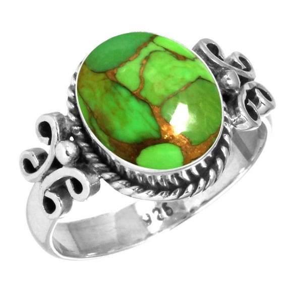 925 Sterling Silver Women Jewelry Copper Green Turquoise Ring