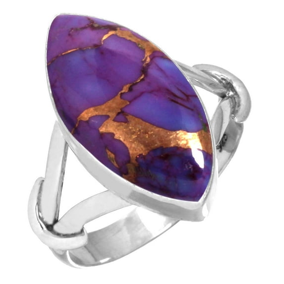925 Sterling Silver Women Jewelry Copper Purple Turquoise Ring