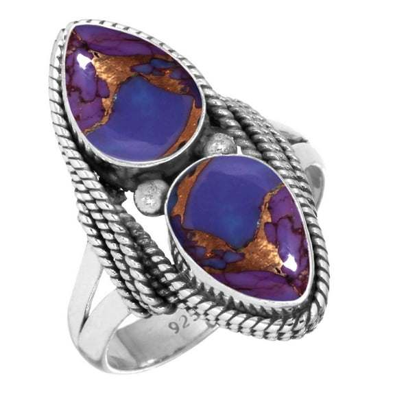 Copper Purple Turquoise Ring 925 Sterling Silver Handmade Jewelry