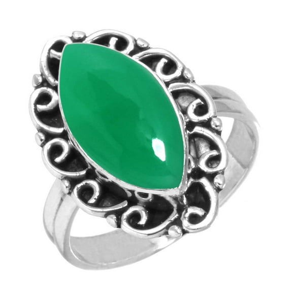 925 Sterling Silver Women Jewelry Natural Green Onyx Ring