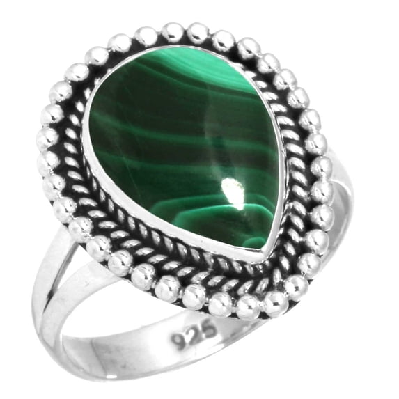 Natural Malachite Ring 925 Sterling Silver Handmade Jewelry