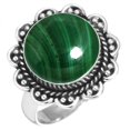 thumbnail image 1 of 925 Silver Ring For Women - Girls Green Natural Malachite Stone Silver Ring Size 5 May Birthstone Hand Made Silver Ring Size 5 Gift For Ladies On Wedding 925 Gemstone Silver Jewelry, 1 of 6