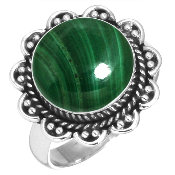925 Silver Ring For Women - Girls Green Natural Malachite Stone Silver Ring Size 5 May Birthstone Hand Made Silver Ring Size 5 Gift For Ladies On Wedding 925 Gemstone Silver Jewelry