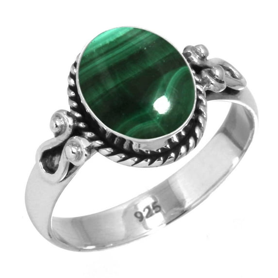 925 Sterling Silver Women Jewelry Natural Malachite Ring