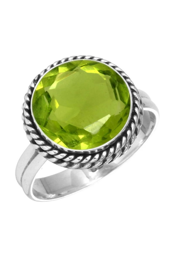 925 Silver Ring For Women - Girls Green Peridot Quartz Stone Silver Ring Size 12.5 August Birthstone Elegant Silver Ring Size 12.5 Gift For Wife On Engagement 925 Gemstone Silver Jewelry