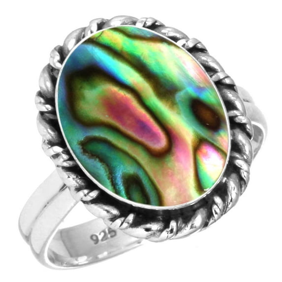 925 Silver Ring For Women - Girls Multicolor Real Abalone Shell Stone Silver Ring Size 10 Boho Silver Ring Size 10 Gift For Women On Wedding 925 Silver Jewelry With Gemstone