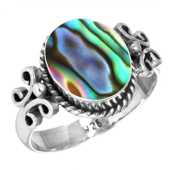 925 Sterling Silver Ring Natural Abalone Shell Handmade Jewelry