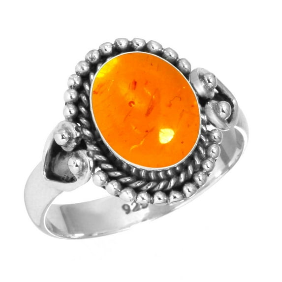 925 Sterling Silver Ring Amber Handmade Jewelry