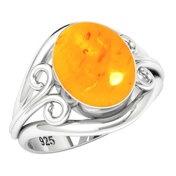 925 Sterling Silver Women Jewelry Amber Ring