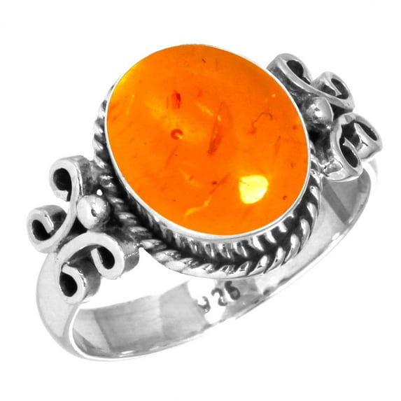 925 Sterling Silver Ring Amber Handmade Jewelry